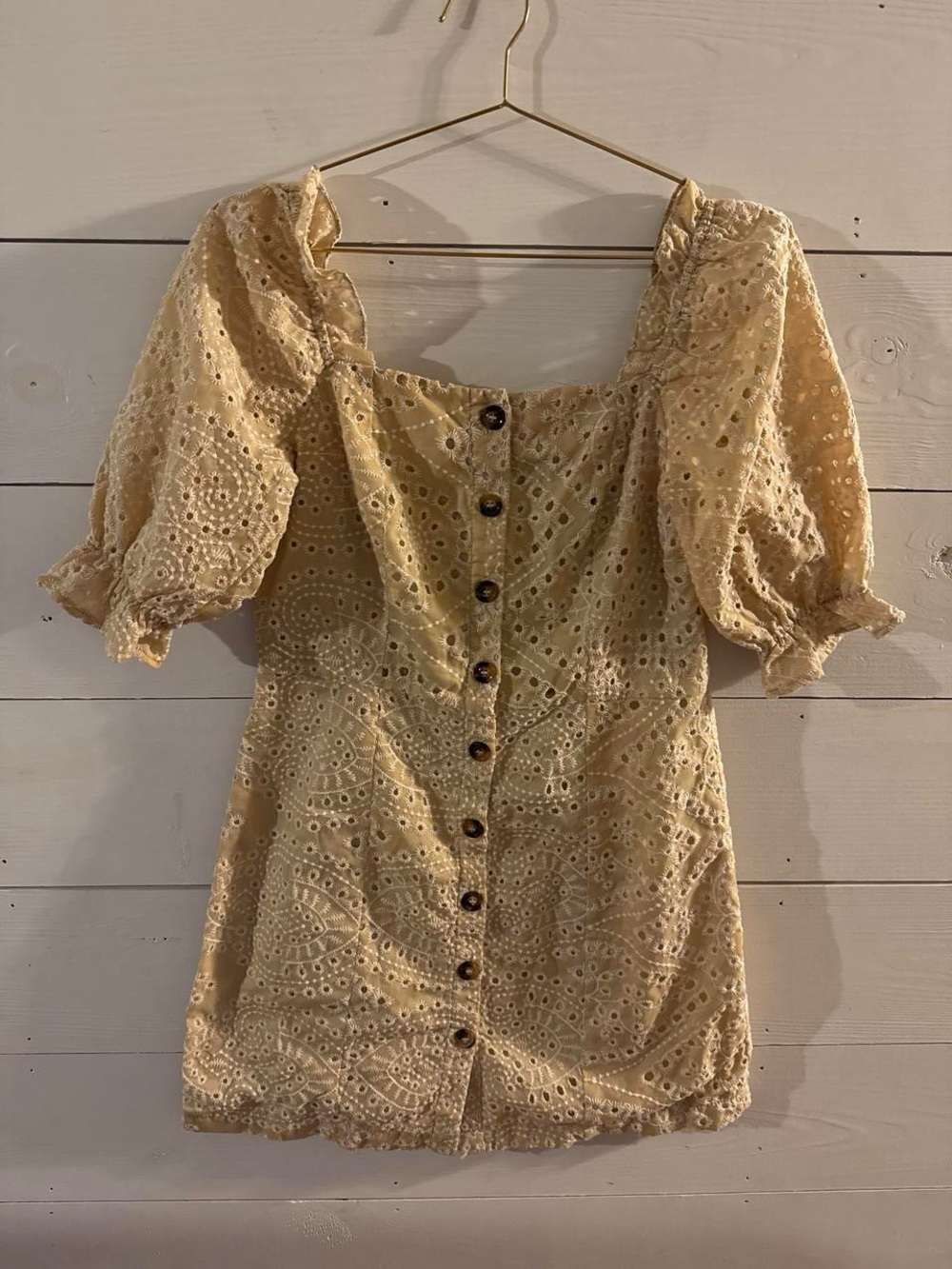 Lucy Paris Cream Eyelet Button-Front Mini Dress